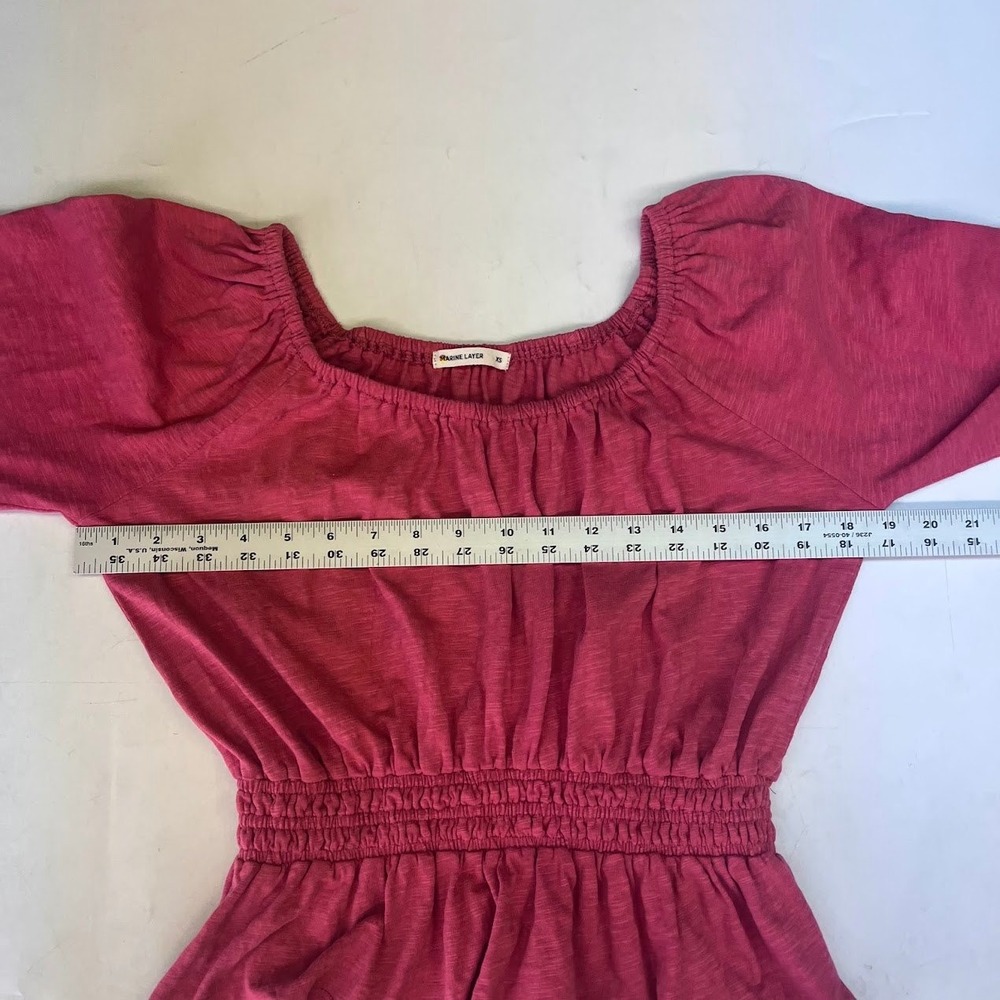 Marine Layer Womens Christiana Knit Top Cotton Slub Smocked Peplum Top Size XS - Picture 12 of 14